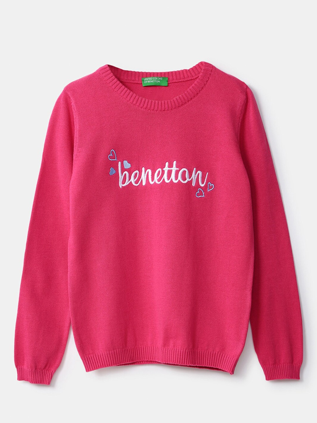 

United Colors of Benetton Girls Pink & White Typography Sweater