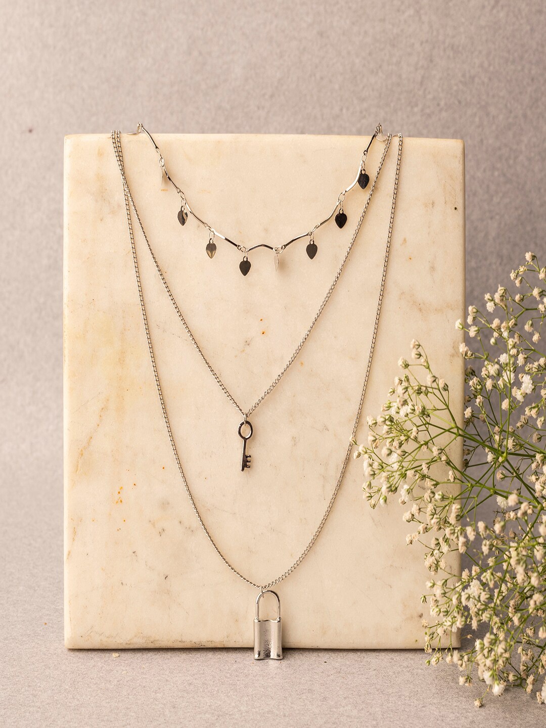 

Jewelz Silver-Toned Silver-Plated Layered Necklace