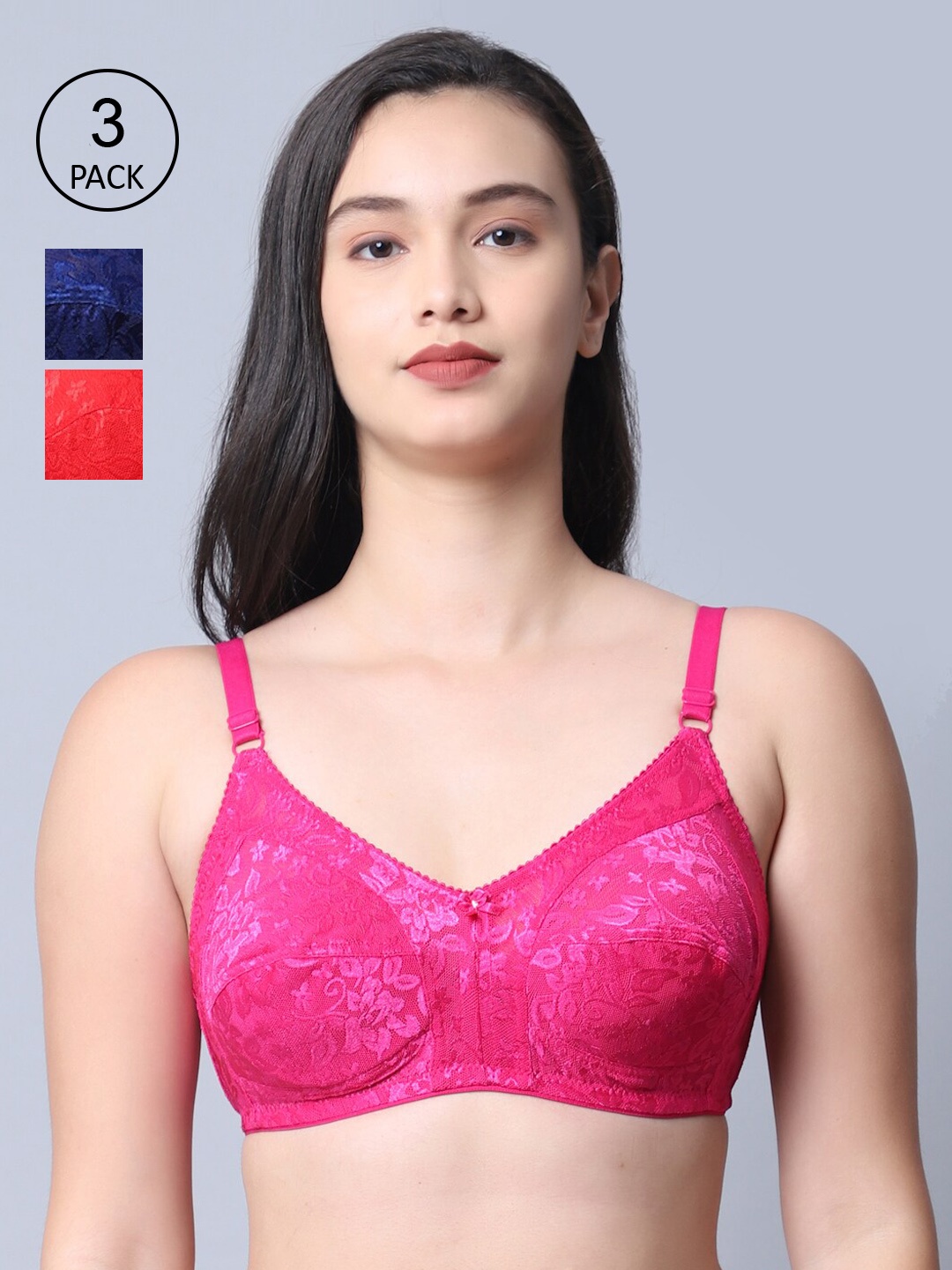 

GRACIT Women Red and Pink and Blue Bra Pack of 3