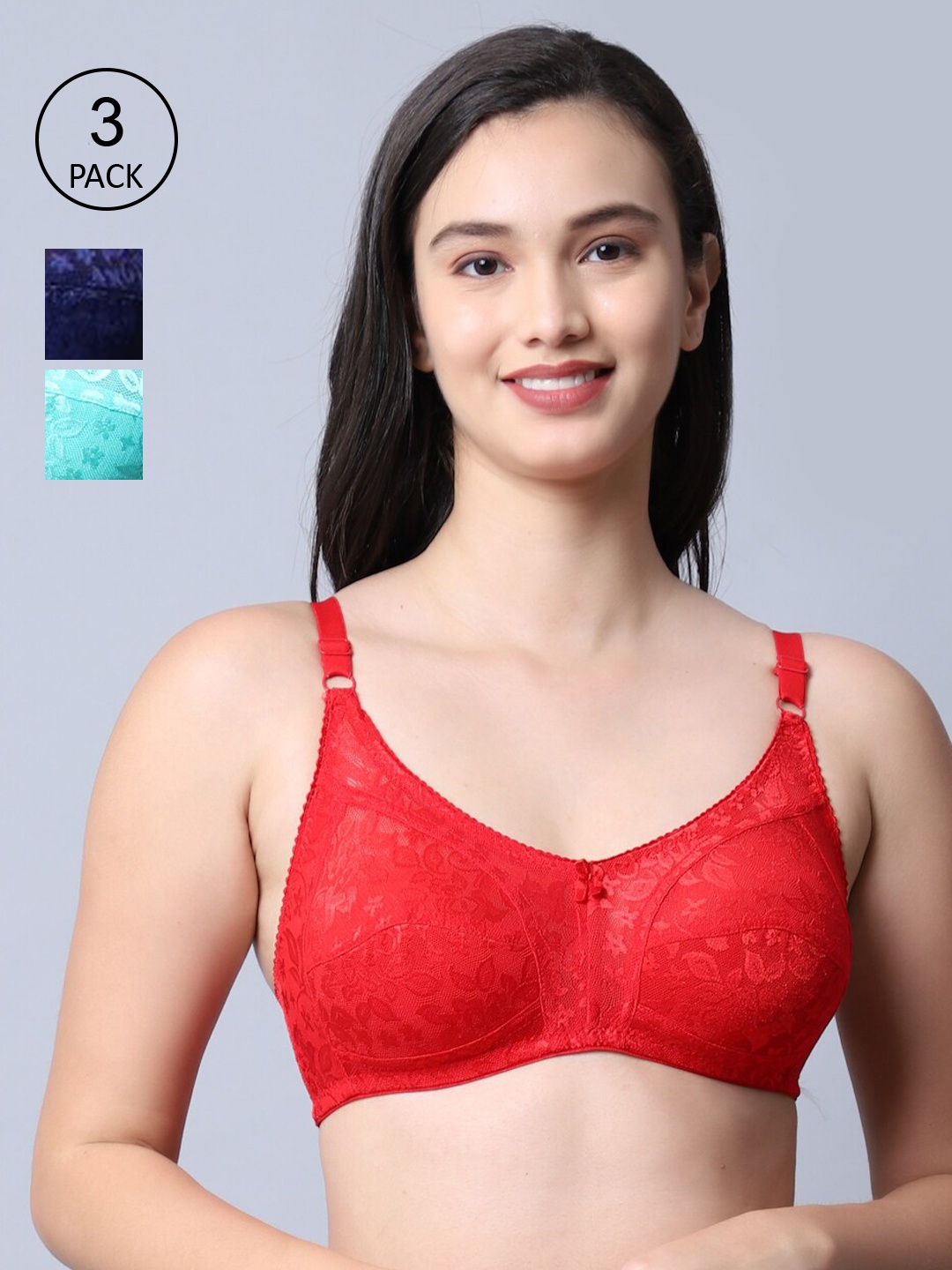

GRACIT Pack of 3 Bra, Red