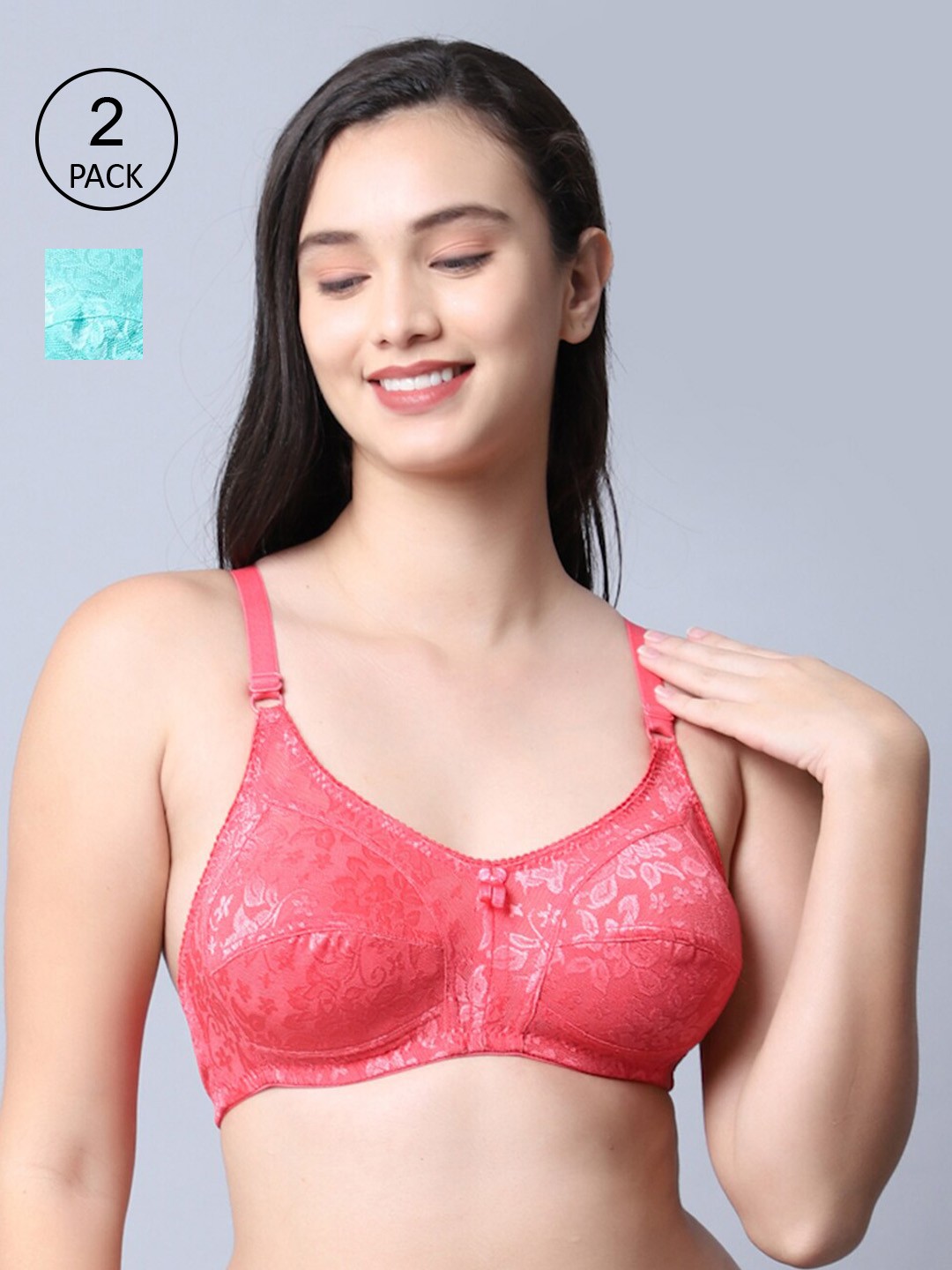 

GRACIT Orange & Blue Pack Of 2 Self Design Nylon Floral Bra