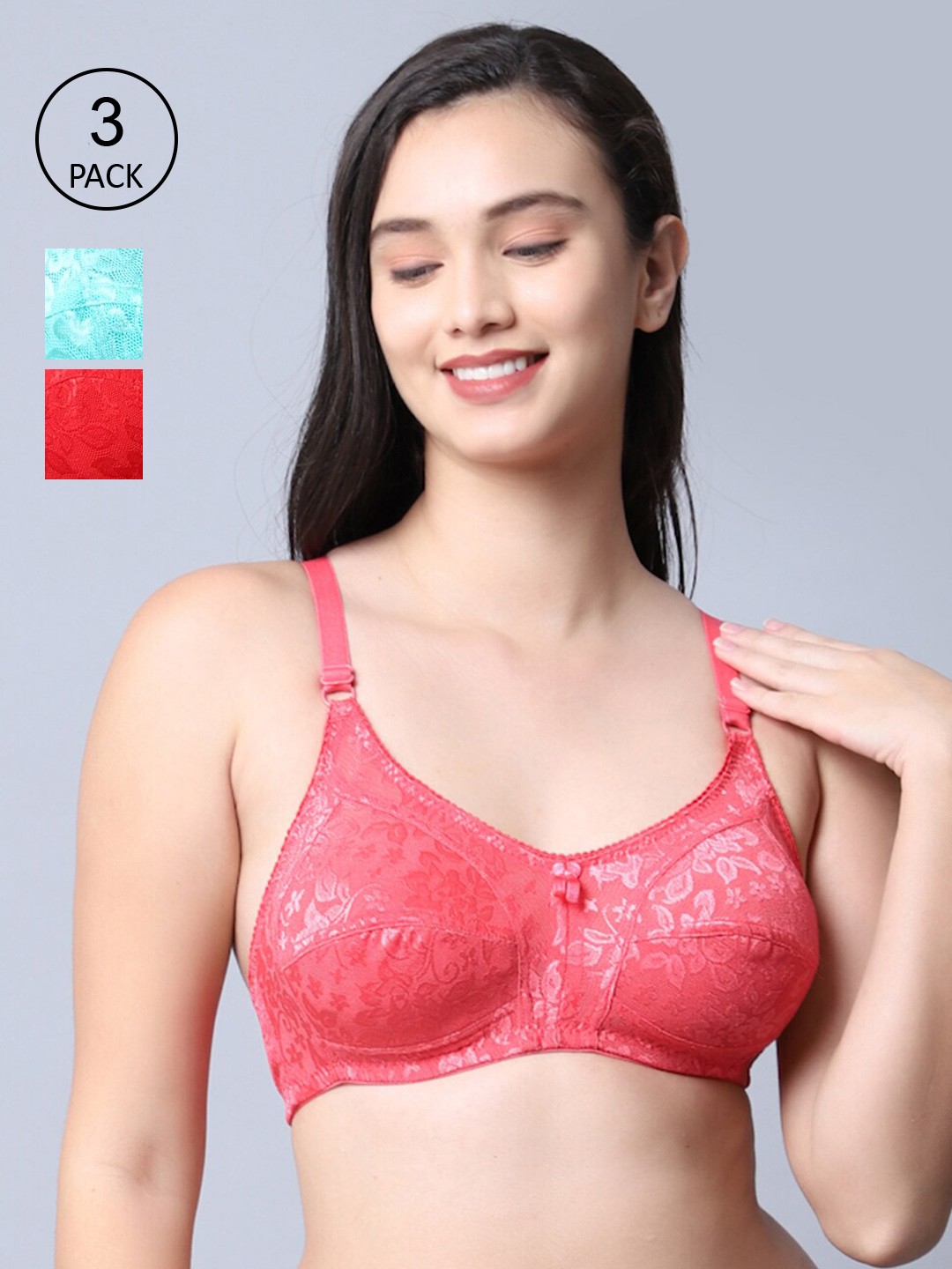 

GRACIT Pack of 3 Balconette Red & Orange Bra