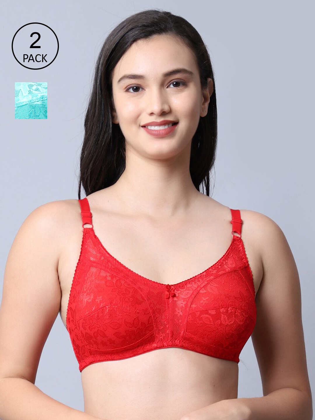 

GRACIT Pack of 2 Balconette Red & Blue Bra
