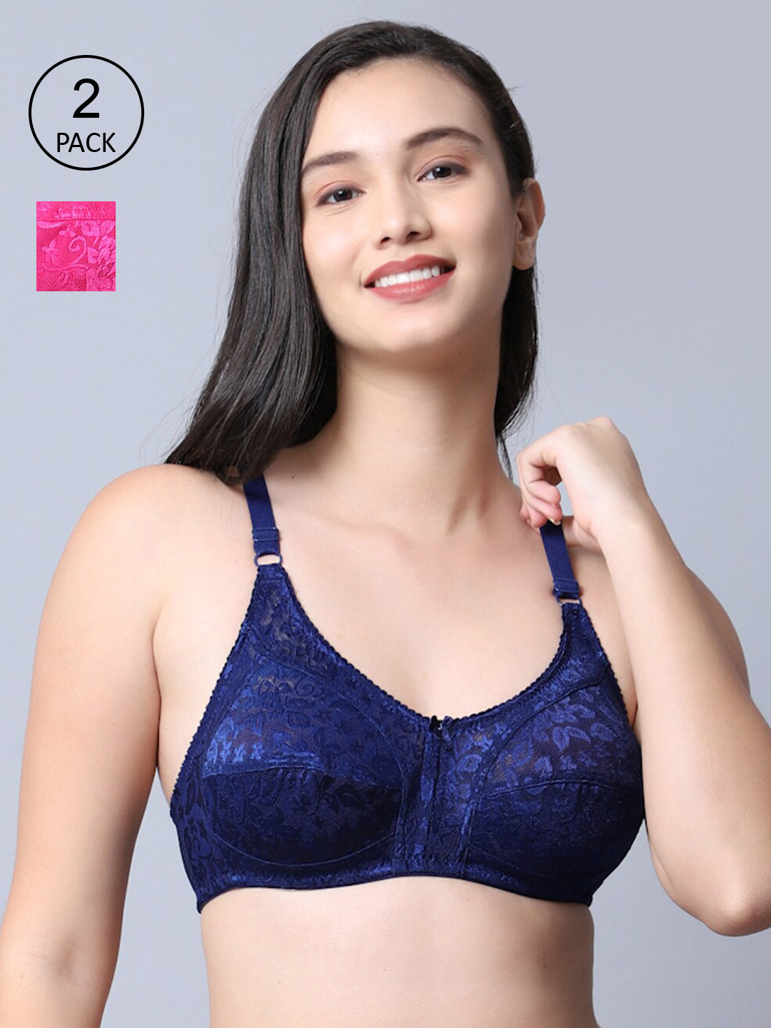 

GRACIT Women Pink & Navy Blue Pack Of 2 Bra