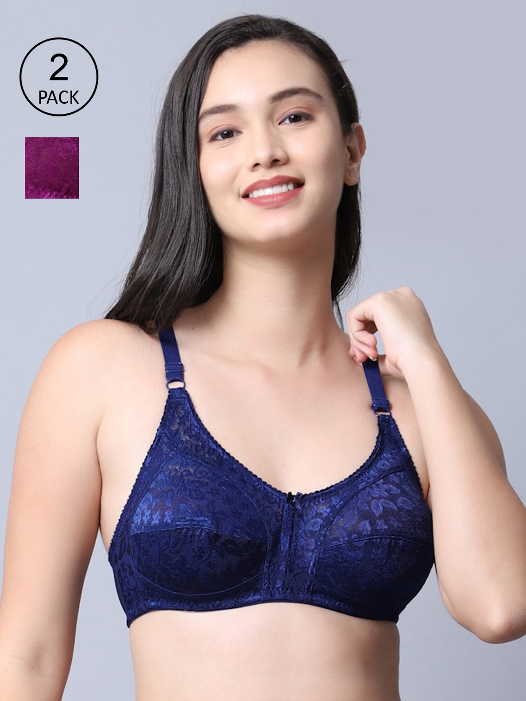 

GRACIT Pack Of 2 Purple & Navy Blue Nylon Bra