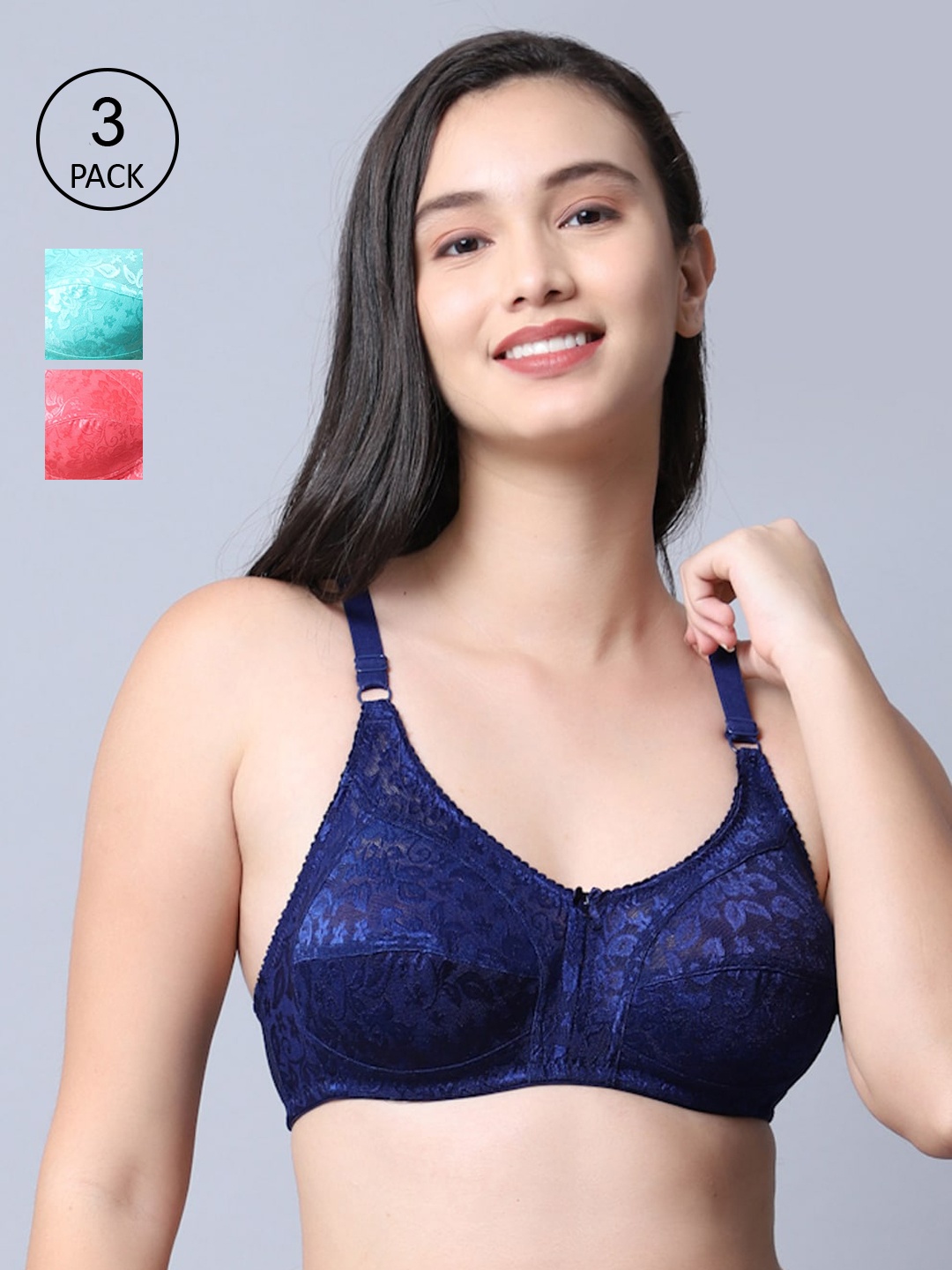 

GRACIT Women Pack Of 3 Self Design Non-Padded Bra, Orange