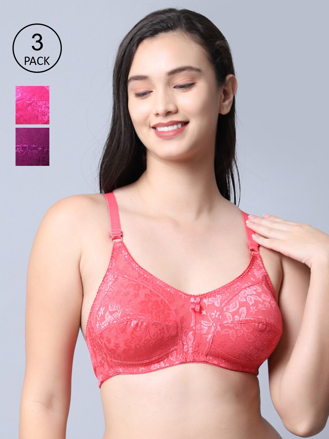 

GRACIT Women Pack Of 3 Self Design Bra, Pink