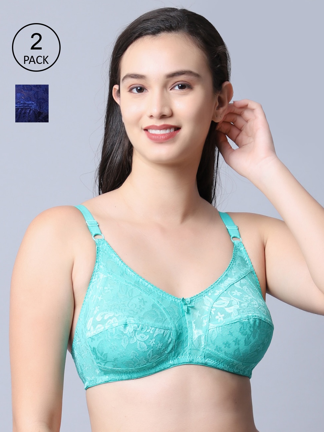 

GRACIT Women Navy Blue & Sky Blue Self Designed Net Bra
