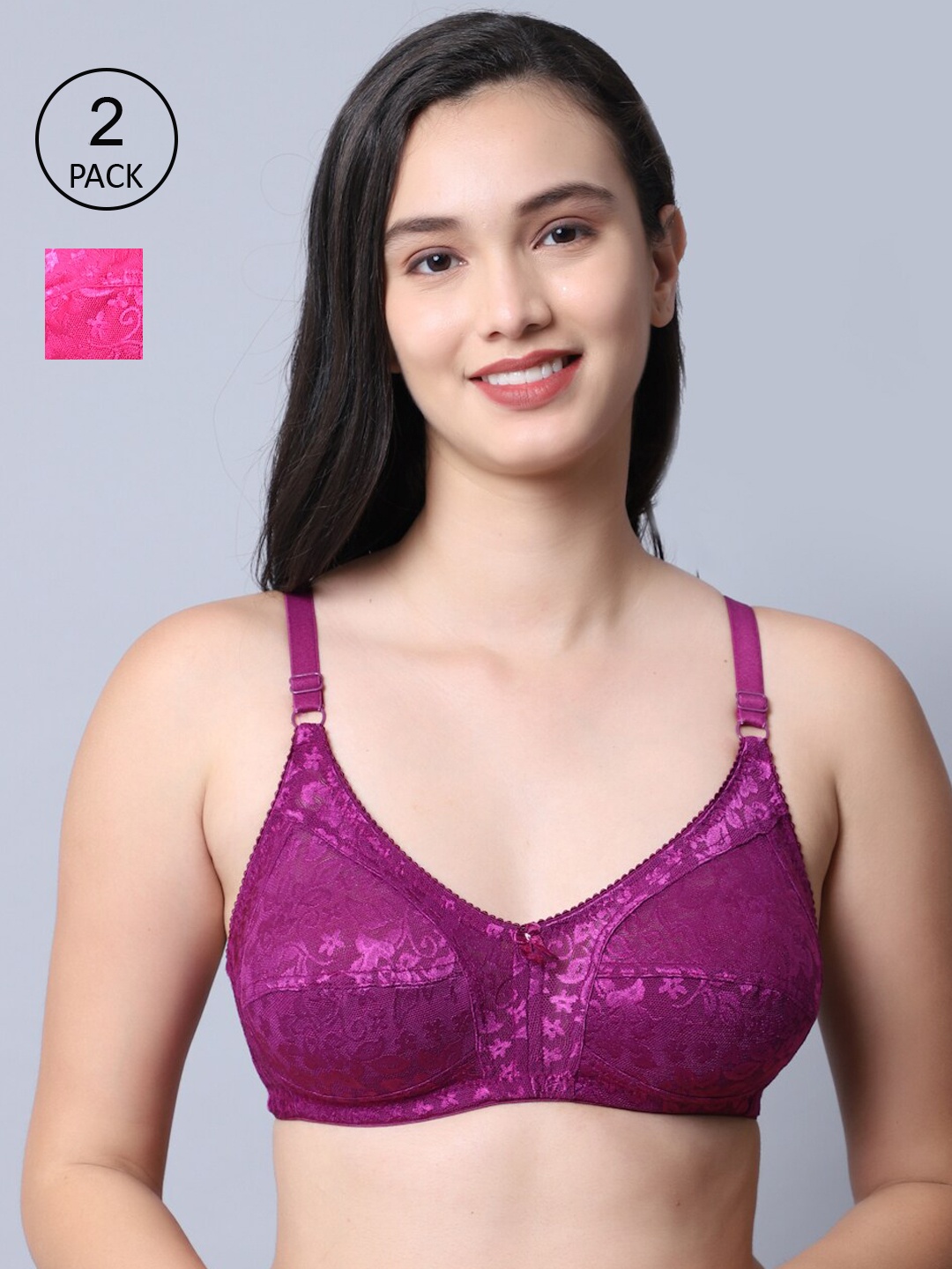 

GRACIT Women Pink & Purple Set Of 2 Self Design Nylon With Net Bra