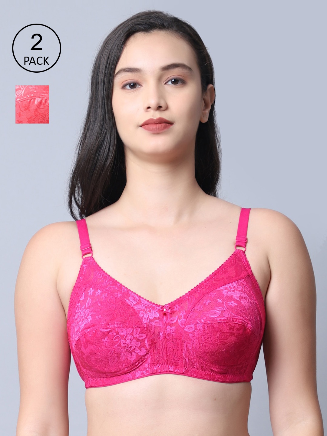 

GRACIT Pack of 2 Pink & Coral Floral Non-Wired Non Padded Everyday Bra