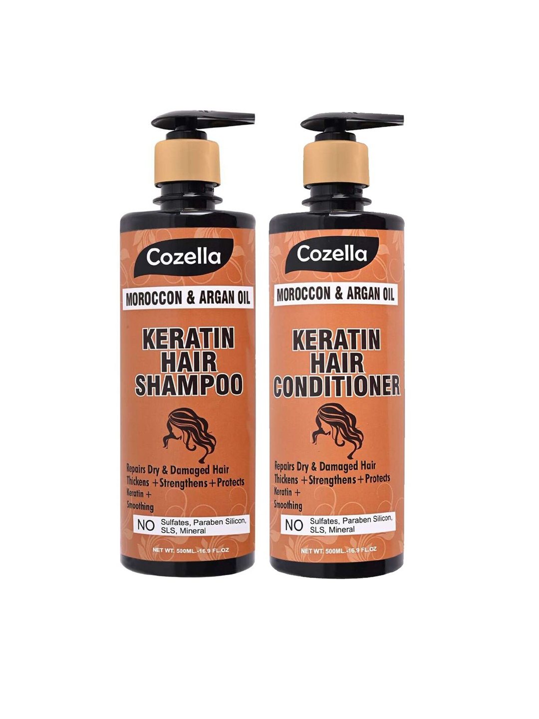 

COZELLA Paraben Free Moroccon Argan Oil Keratin Hair Conditioner & Shampoo - 500 ml Each, Peach