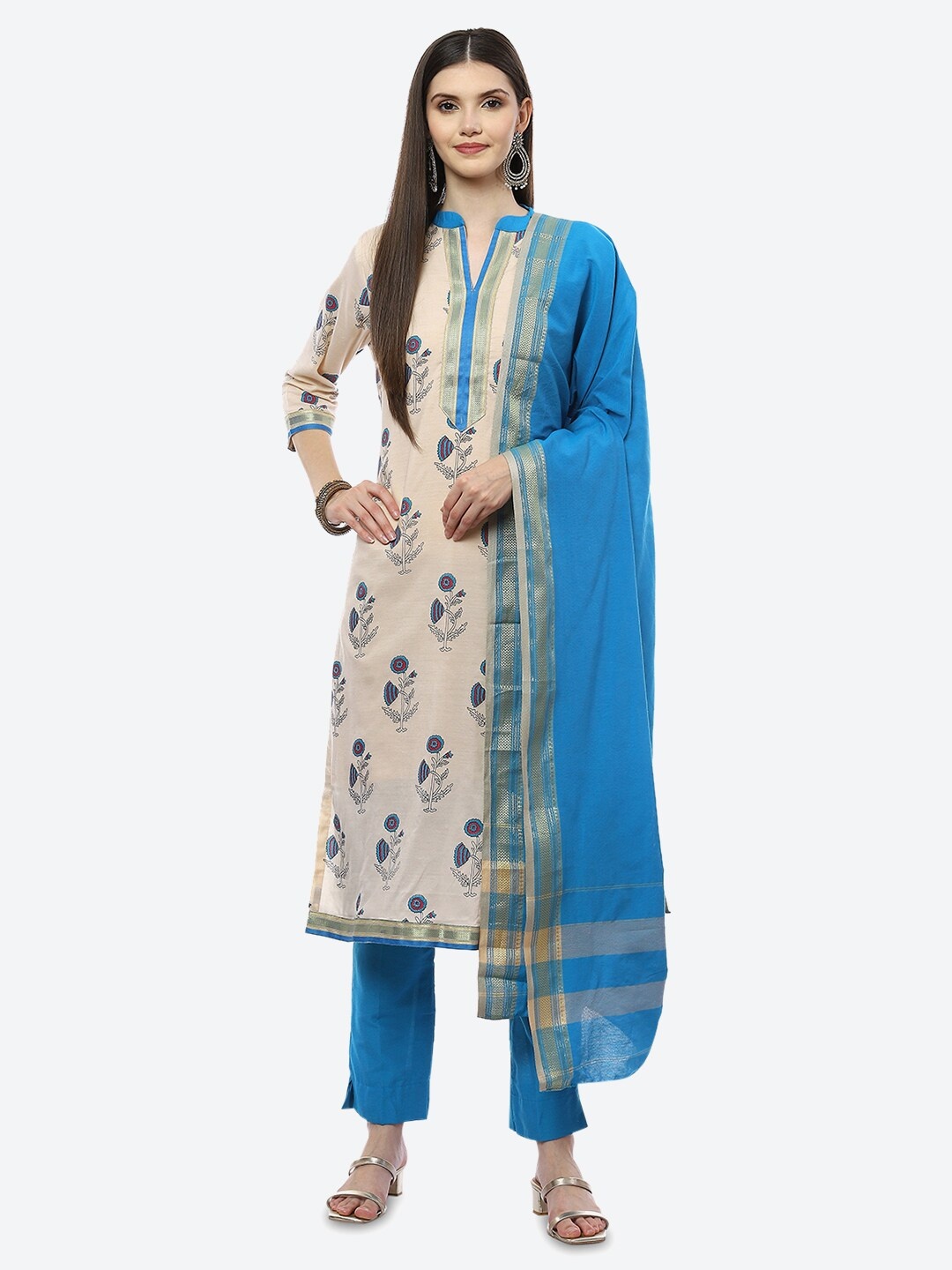 

Biba Off White & Blue Unstitched Dress Material