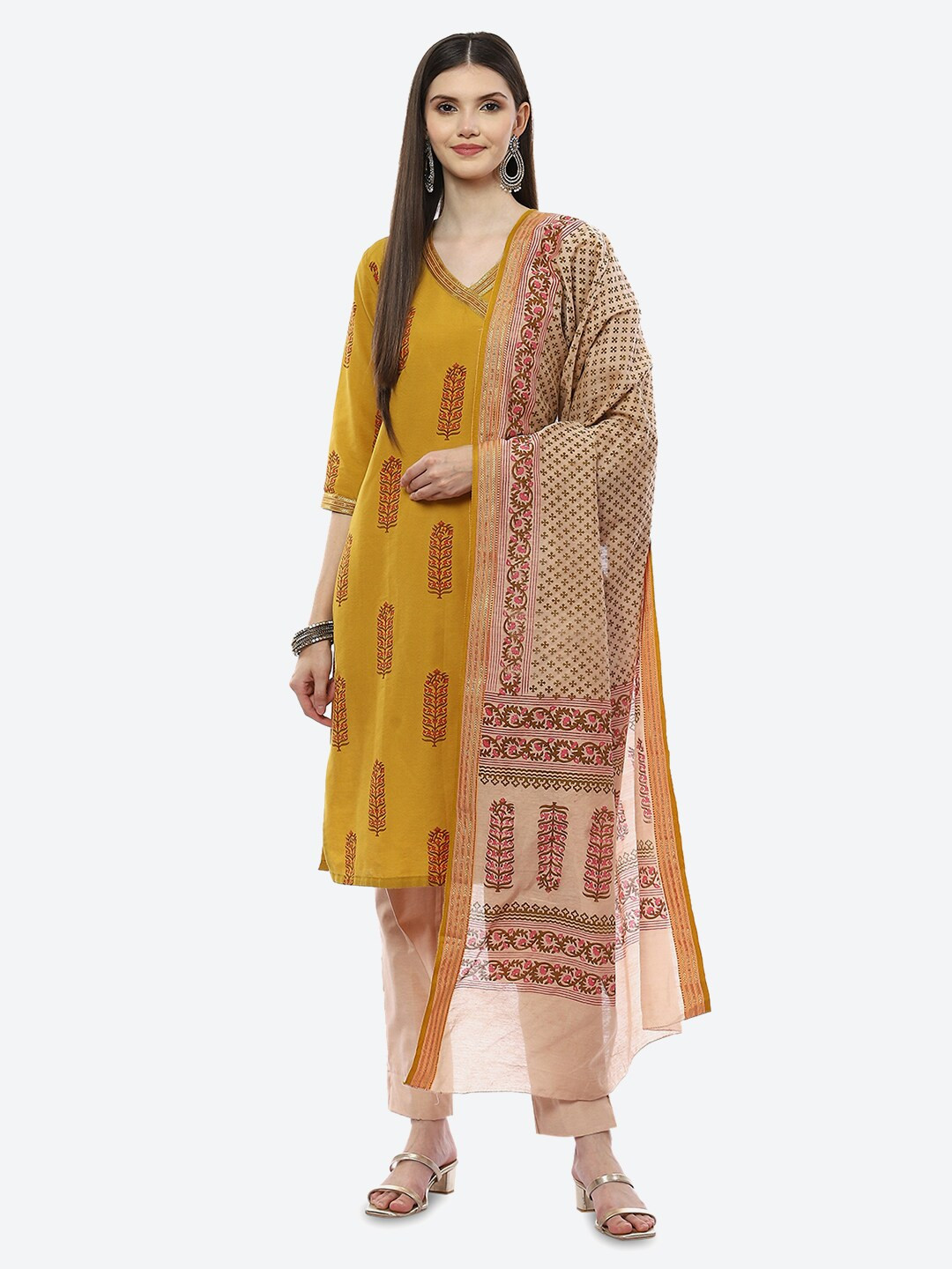 

Biba Green & Pink Printed Unstitched Dress Material