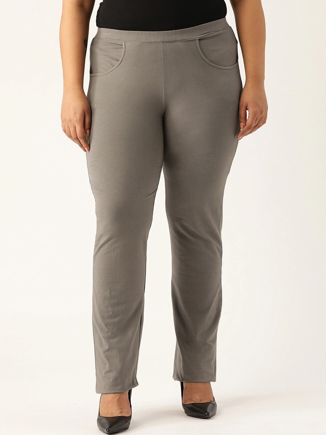 

theRebelinme Women Grey Relaxed High-Rise Trousers