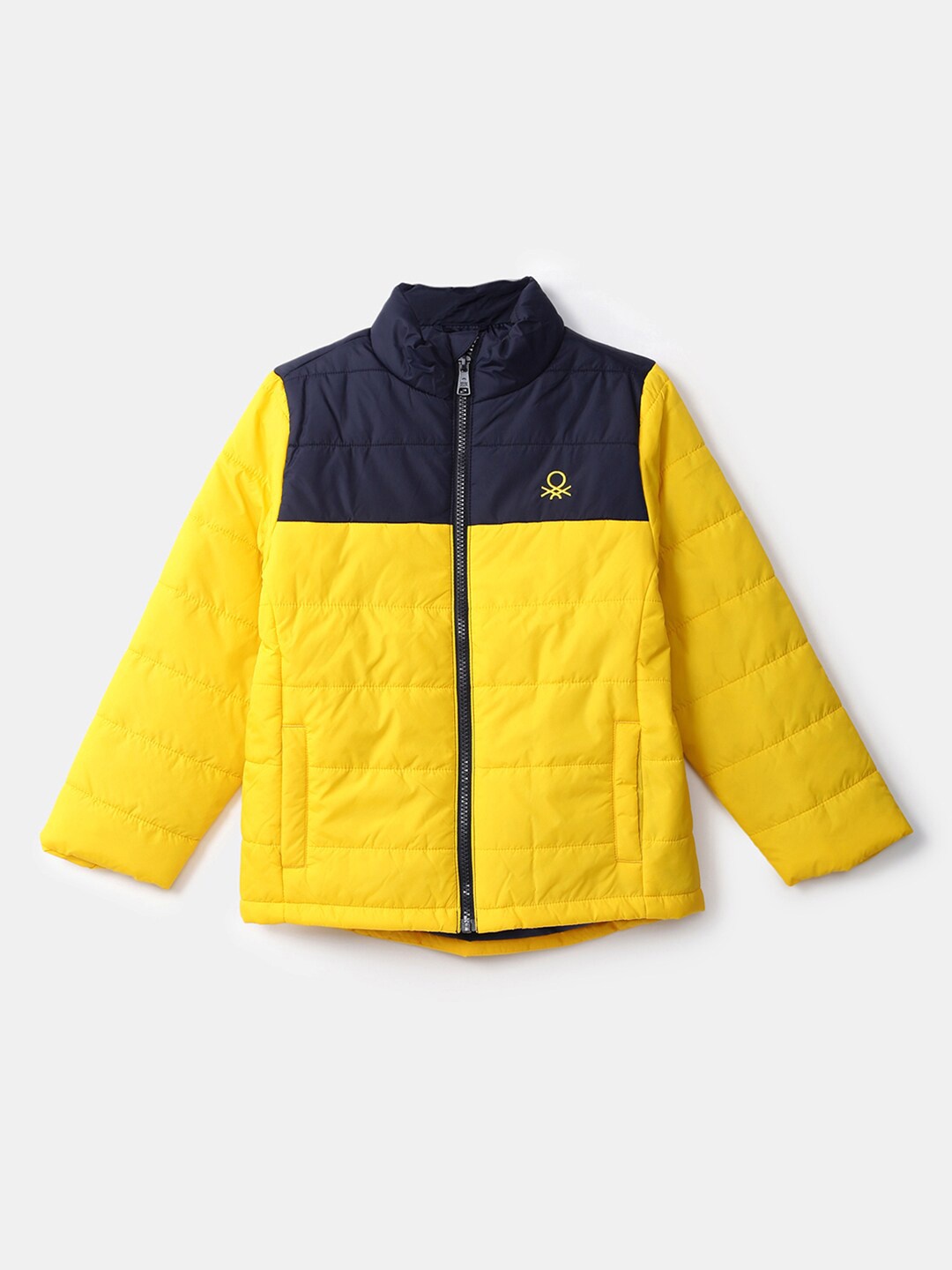 

United Colors of Benetton Boys Yellow Colourblocked Padded Jacket with Patchwork