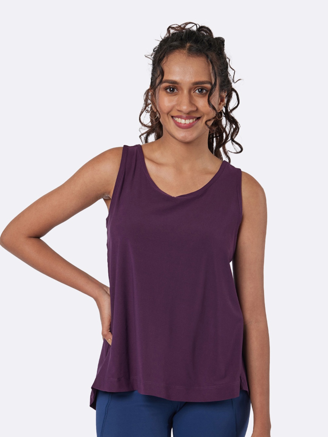 

Blissclub Breezy Split Back Tank With Stylish Split Back Top, Purple