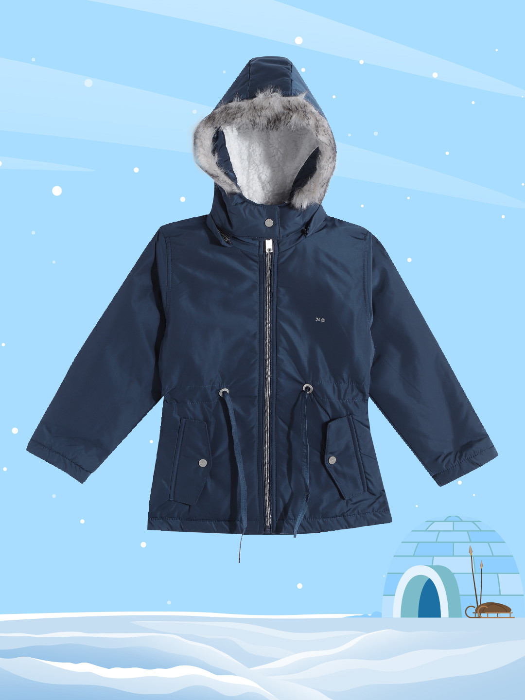 

Okane Girls Navy Blue Solid Detachable Hood Parka Jacket