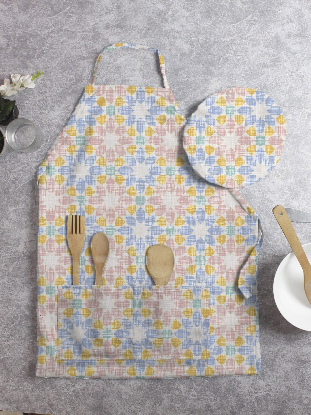 

HOUZZCODE Unisex Blue Printed Apron With Cap