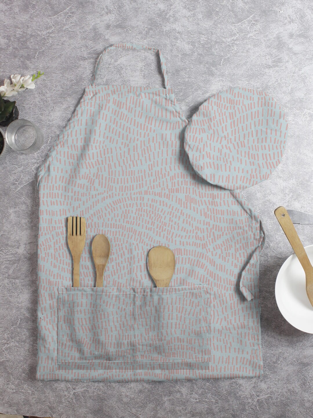 

HOUZZCODE Unisex Grey & Red Printed Apron With Chef Cap