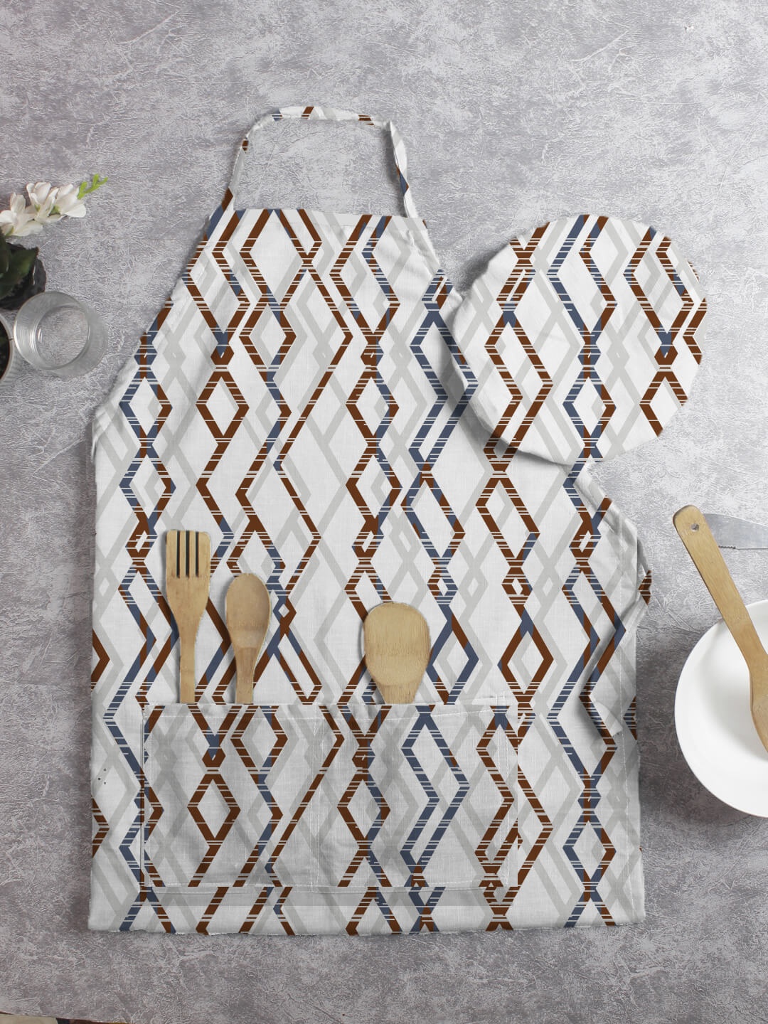 

HOUZZCODE Blue Printed Apron With Chef Cap