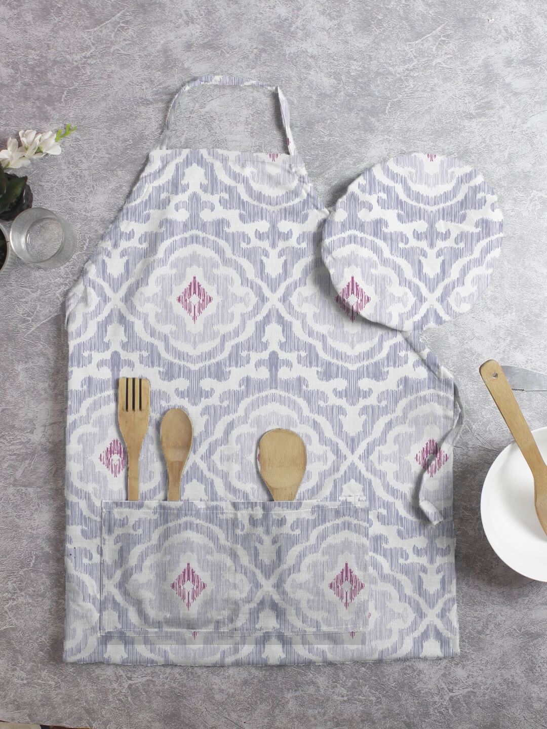 

HOUZZCODE Blue Ethnic Motifs Printed Apron With Cap