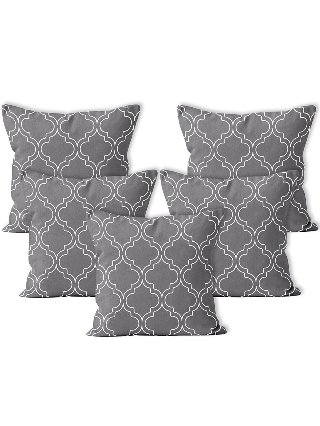 

Encasa Homes Grey & White Set of 5 Geometric Square Cushion Covers