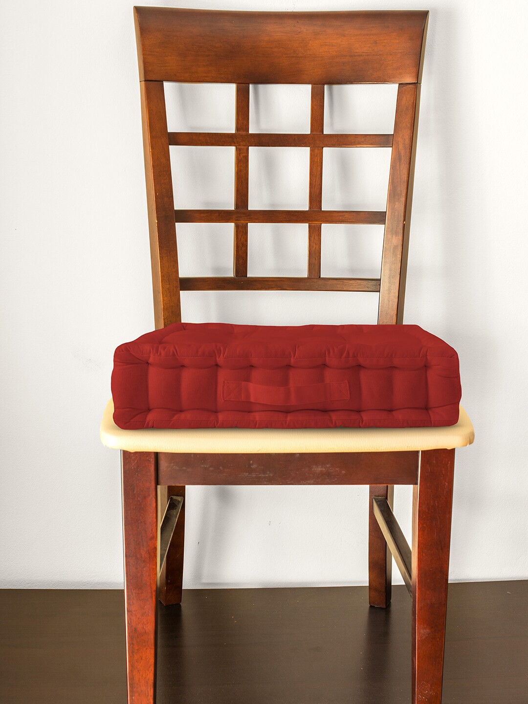 

Encasa Homes Red Solid Cotton Chair Pad