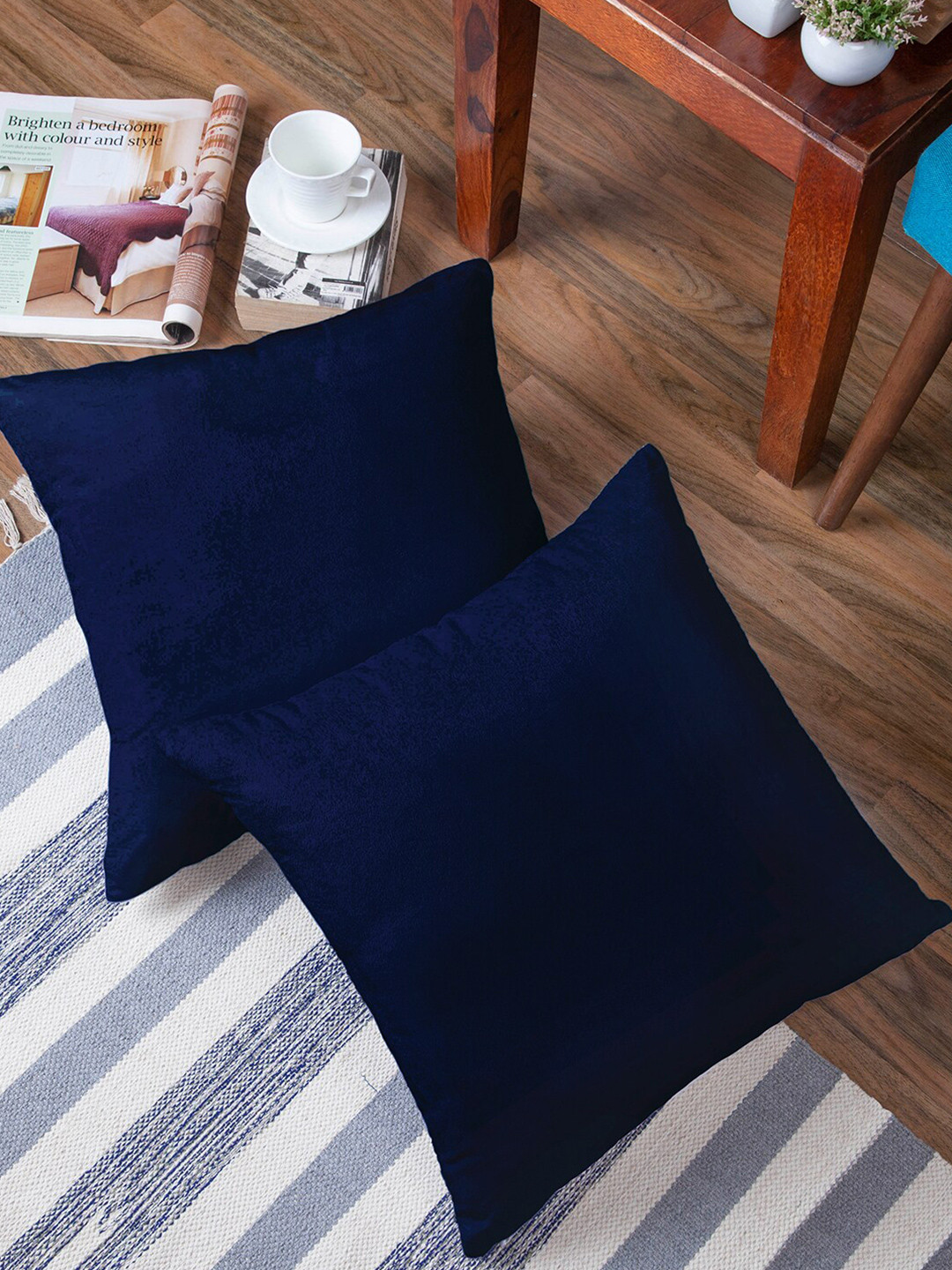 

Encasa Homes Blue Set of 2 Velvet Square Cushion Covers