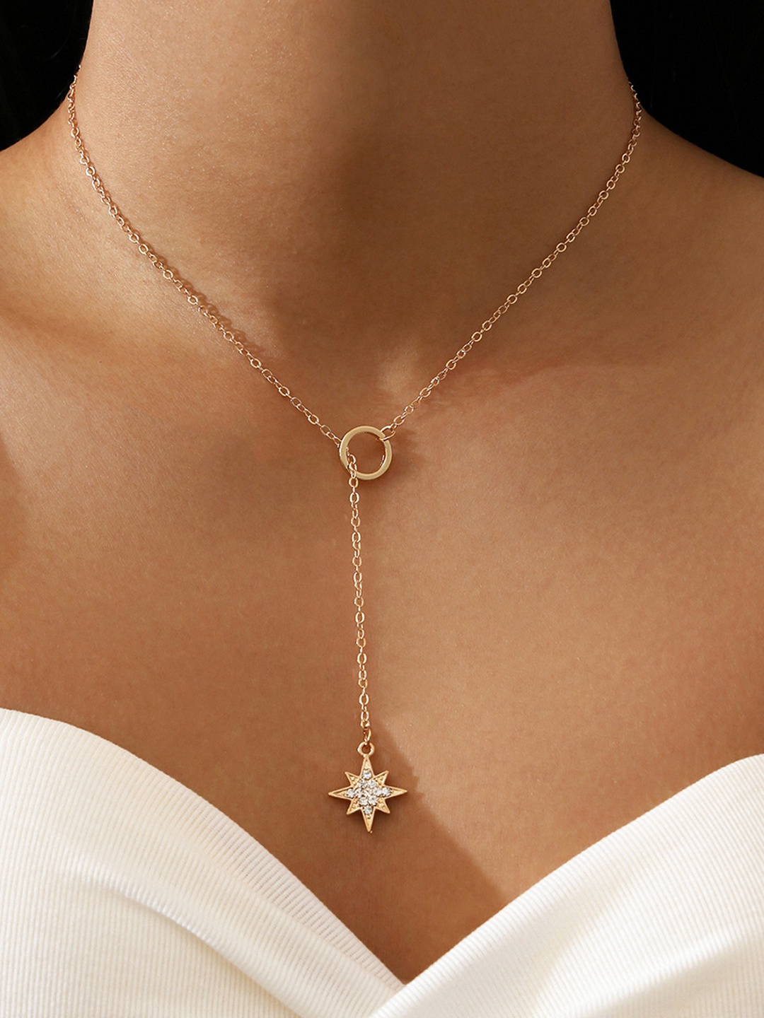 

Shining Diva Fashion Gold-Toned & White Rose Gold-Plated Necklace