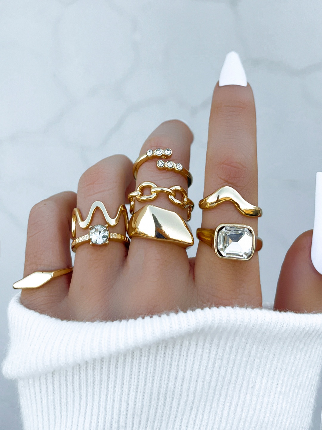 

Shining Diva Fashion Set Of 8 Gold-Plated Boho Finger Ring