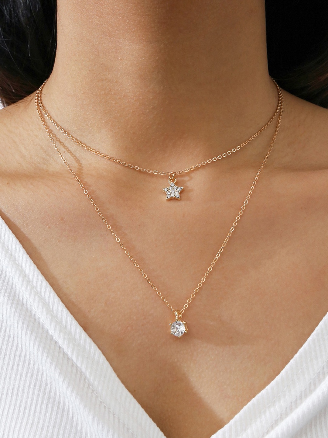 

Shining Diva Fashion Gold-Toned & White Gold-Plated Layered Necklace