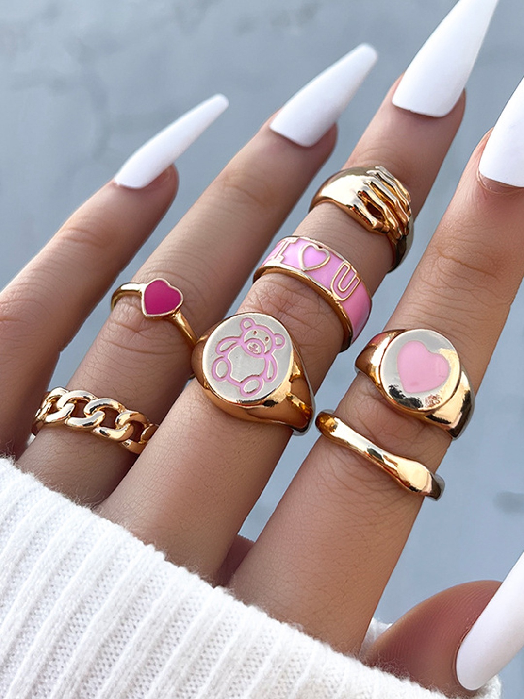 

Shining Diva Fashion Set Of 7 Gold-Plated Boho Finger Rings