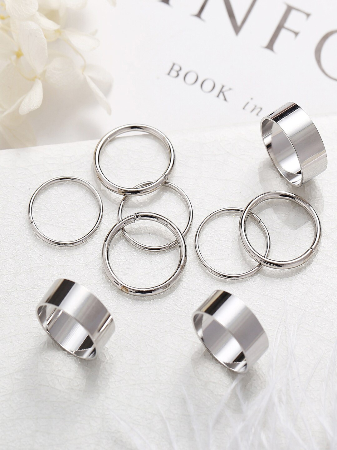 

Shining Diva Fashion Set Of 9 Silver-Plated Finger Ring