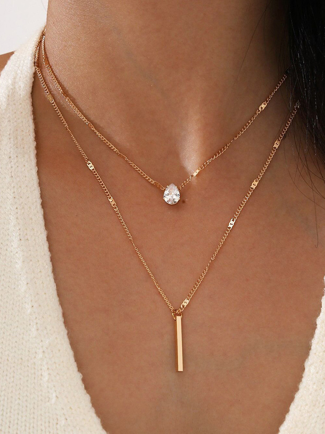 

Shining Diva Fashion Gold-Toned & White Gold-Plated Layered Necklace