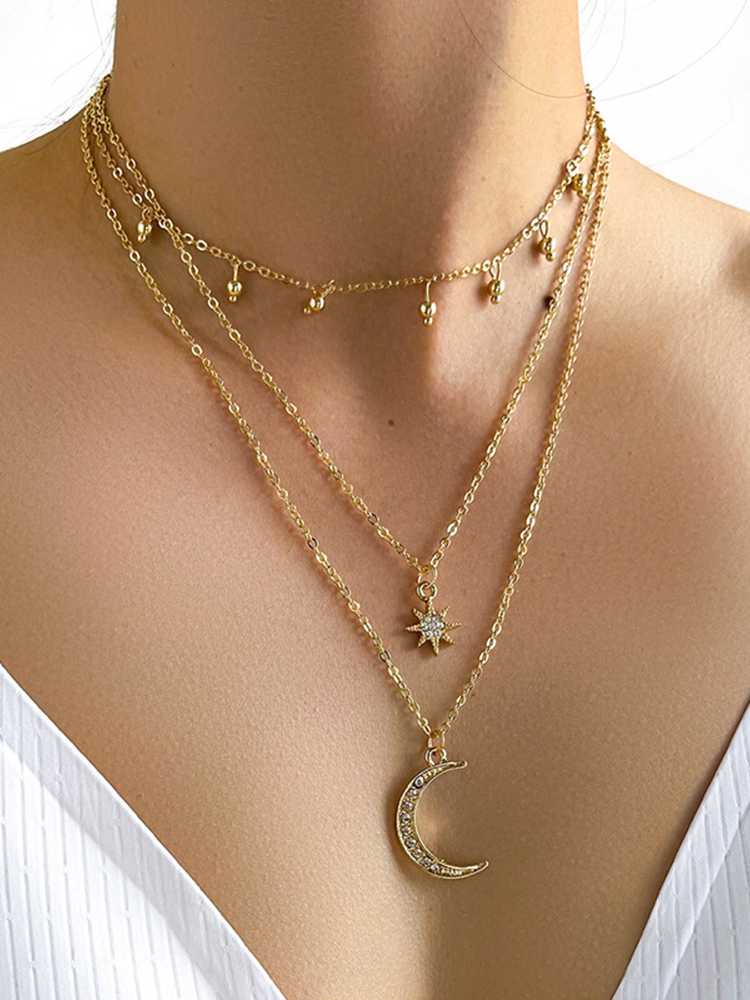

Shining Diva Fashion Gold-Toned Gold-Plated Layered Necklace
