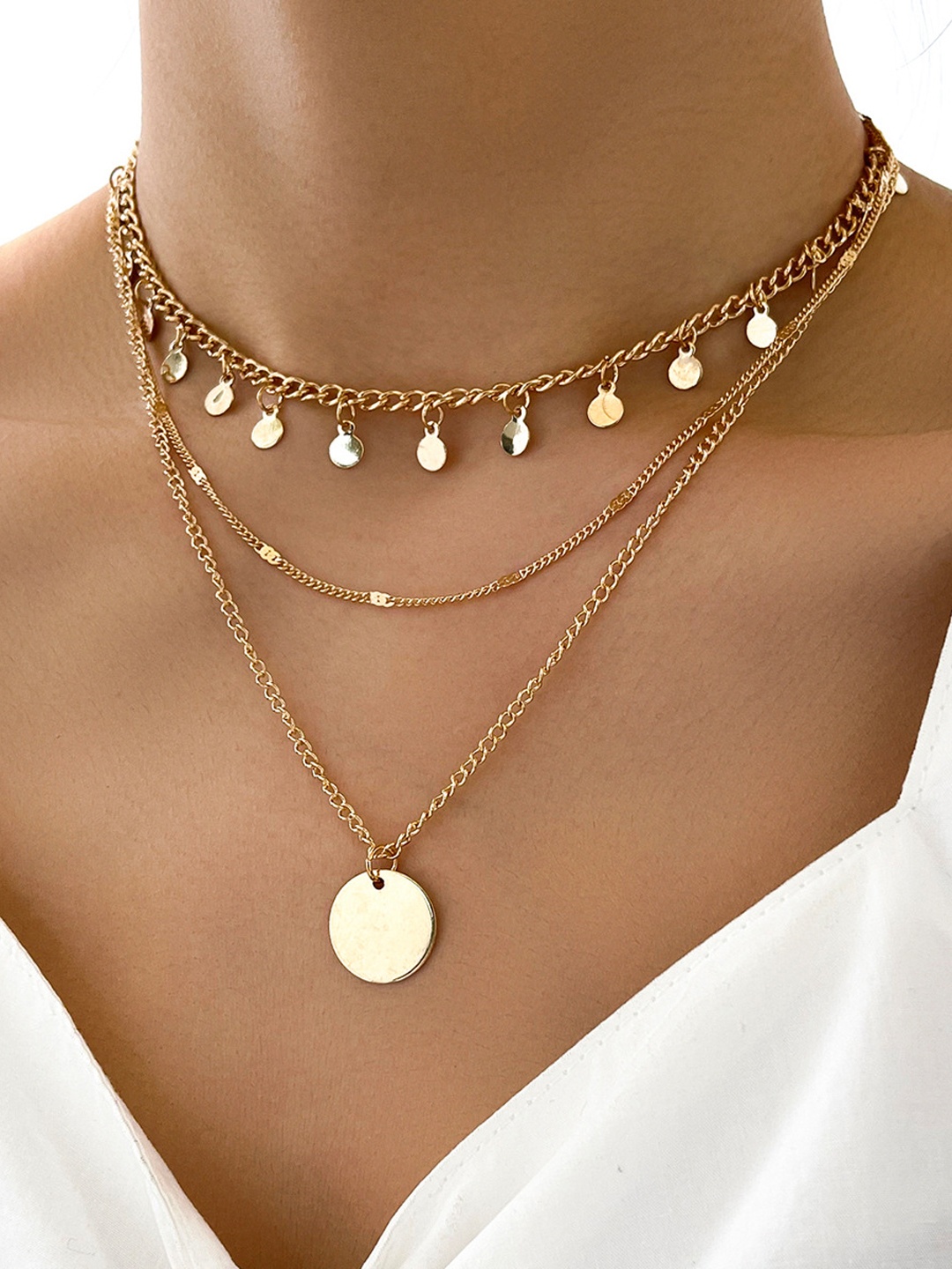 

Shining Diva Women Fashion Gold-Toned Gold-Plated Layered Necklace