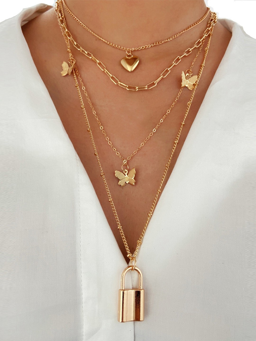 

Shining Diva Fashion Gold-Toned Gold-Plated Layered Necklace