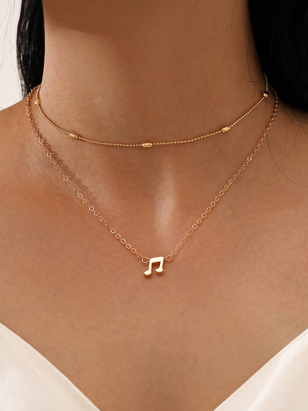 

Shining Diva Women Fashion Set of 2 Gold-Toned Gold-Plated Layered Necklace