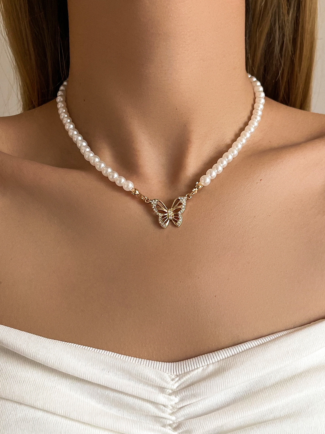 

Shining Diva Fashion Women Gold-Plated & White Necklace
