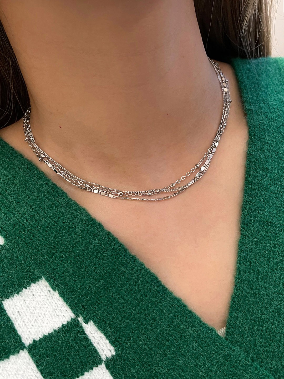 

Shining Diva Fashion Silver-Toned Silver-Plated Layered Necklace