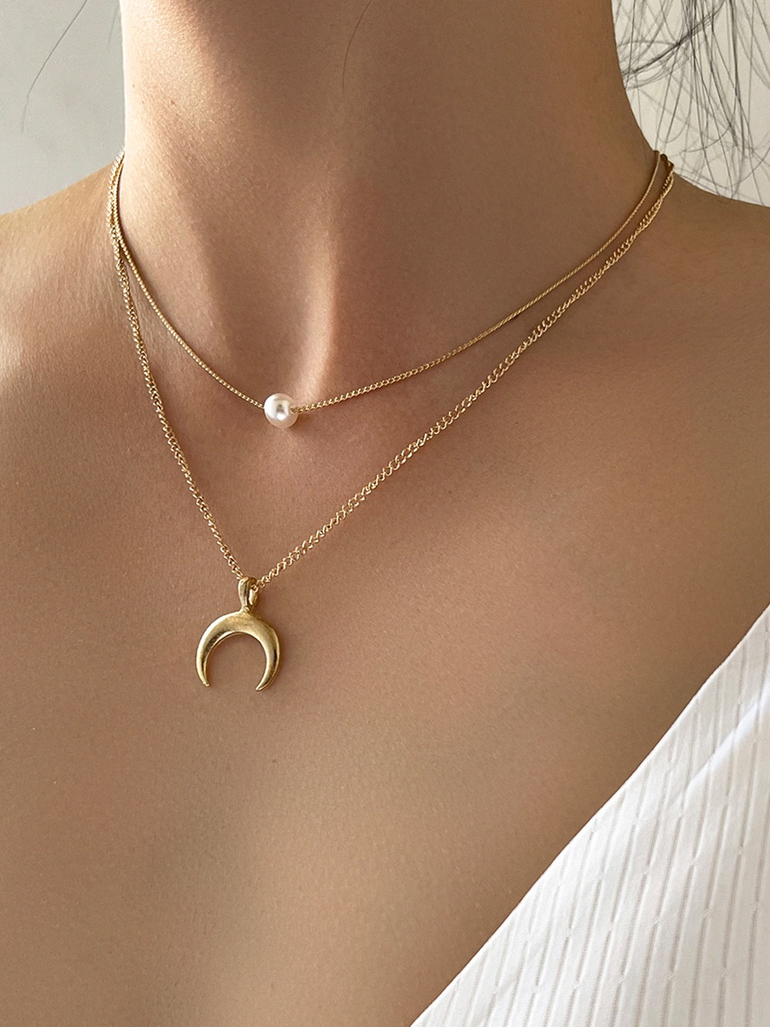 

Shining Diva Fashion Womens Gold-Toned & White Gold-Plated Layered Necklace