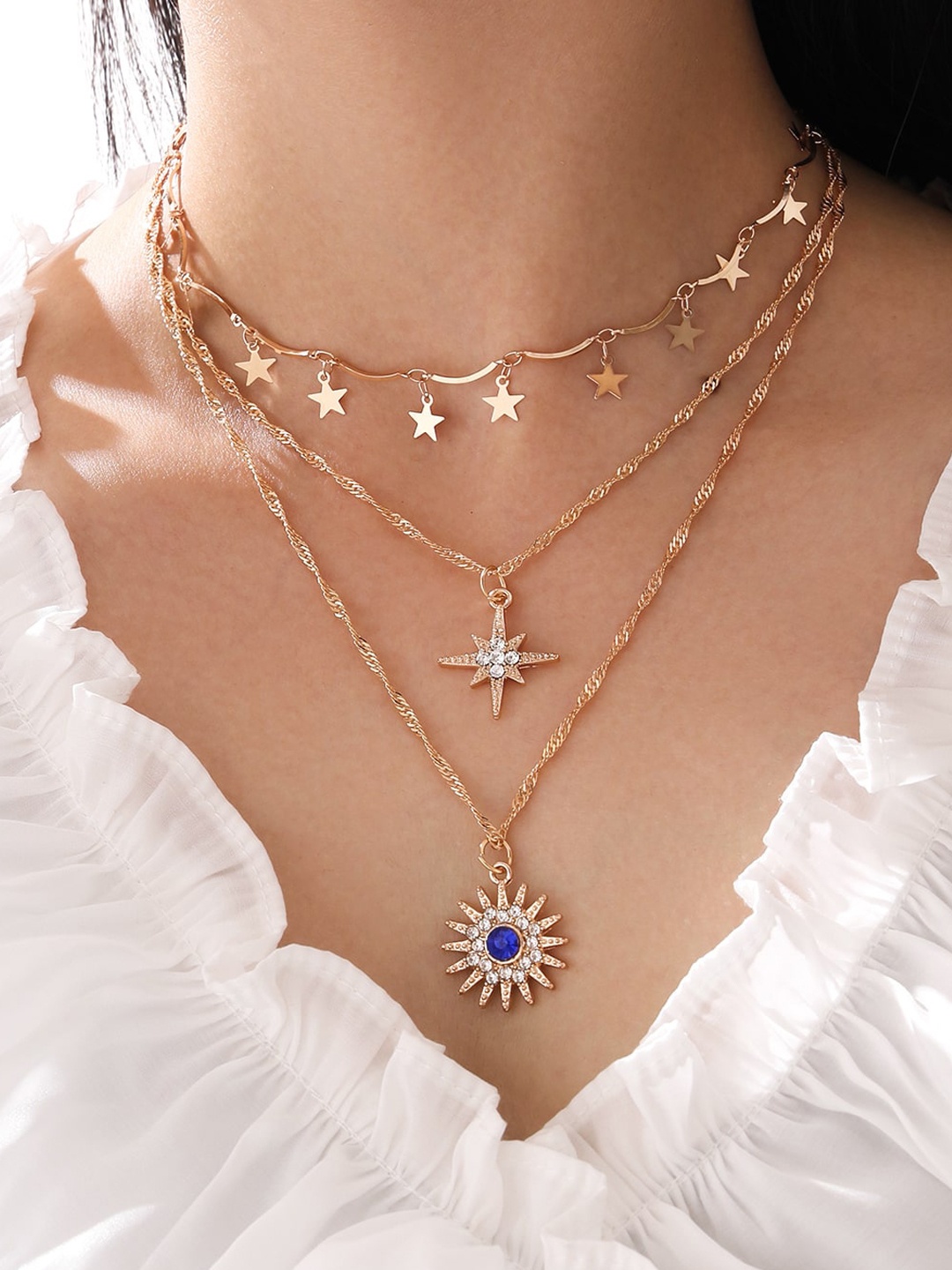 

Shining Diva Fashion Womens Gold-Toned & White Gold-Plated Layered Necklace