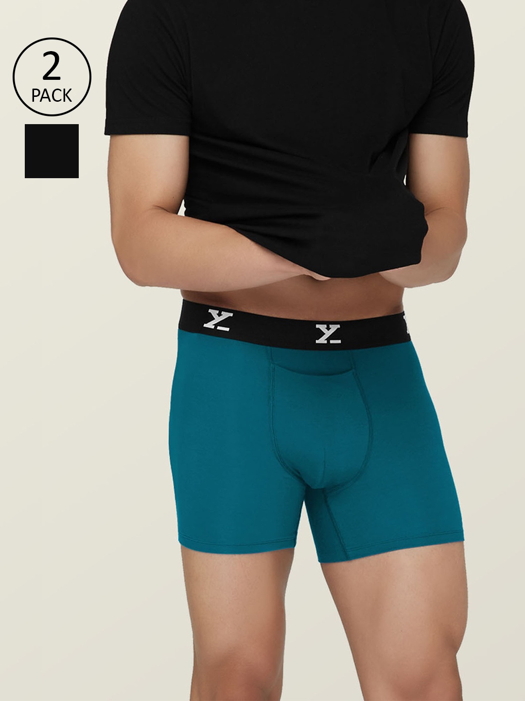 

XYXX Men Pack Of 2 Black & Blue Snug fit Ultra-Soft Ace Modal Cotton Boxer Briefs
