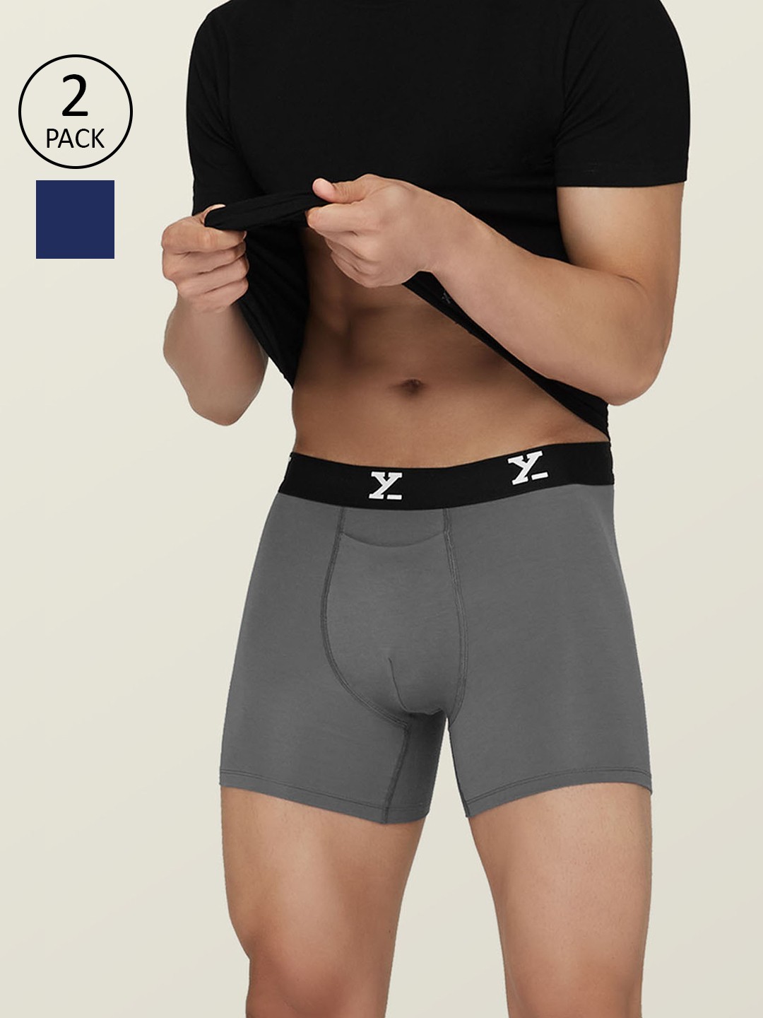 

XYXX Men Pack Of 2 Snug fit Ultra-Soft Ace Modal Cotton Boxer Briefs, Grey