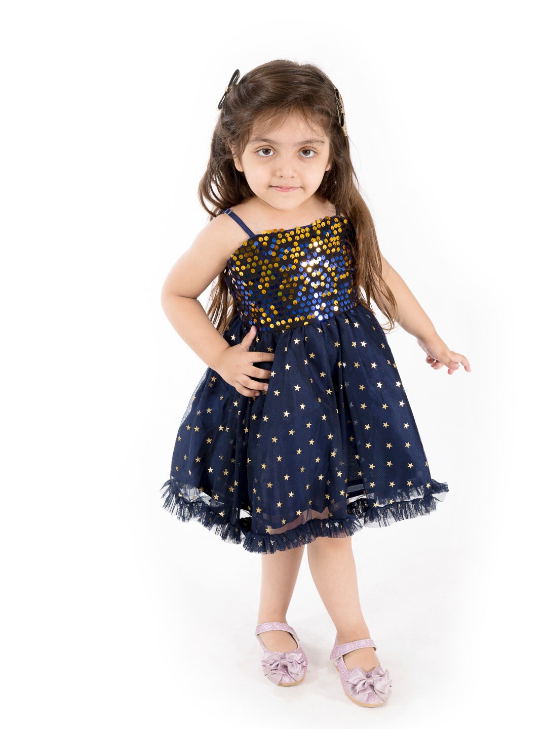 

pspeaches Girls Navy Blue Embellished Net Dress