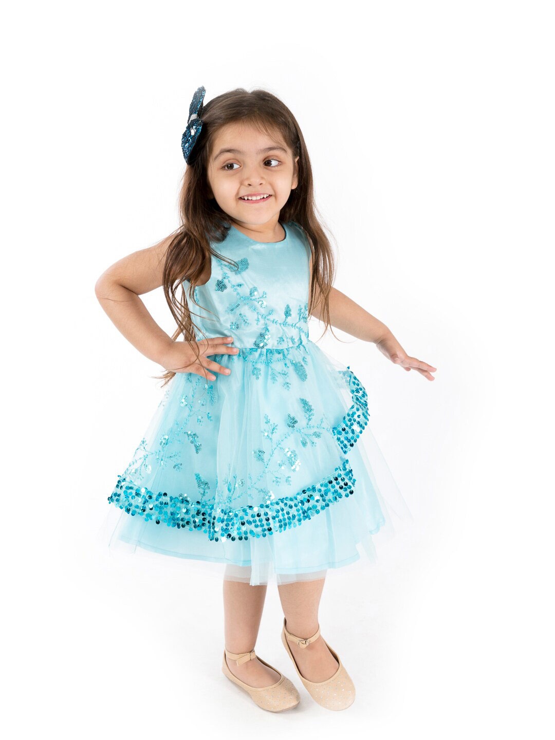 

pspeaches Turquoise Blue Embellished Net Dress