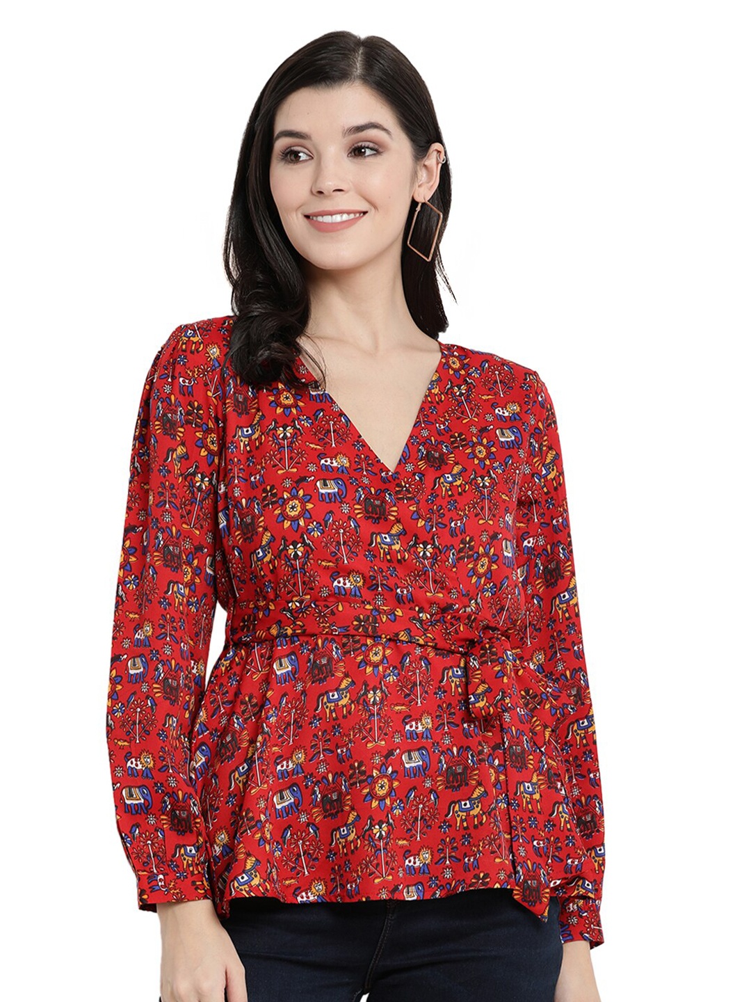 

The Vanca Red Floral Print Wrap Top