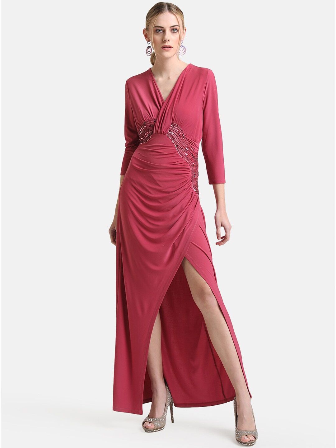 

Kazo Pink Embellished Sheath Maxi Dress