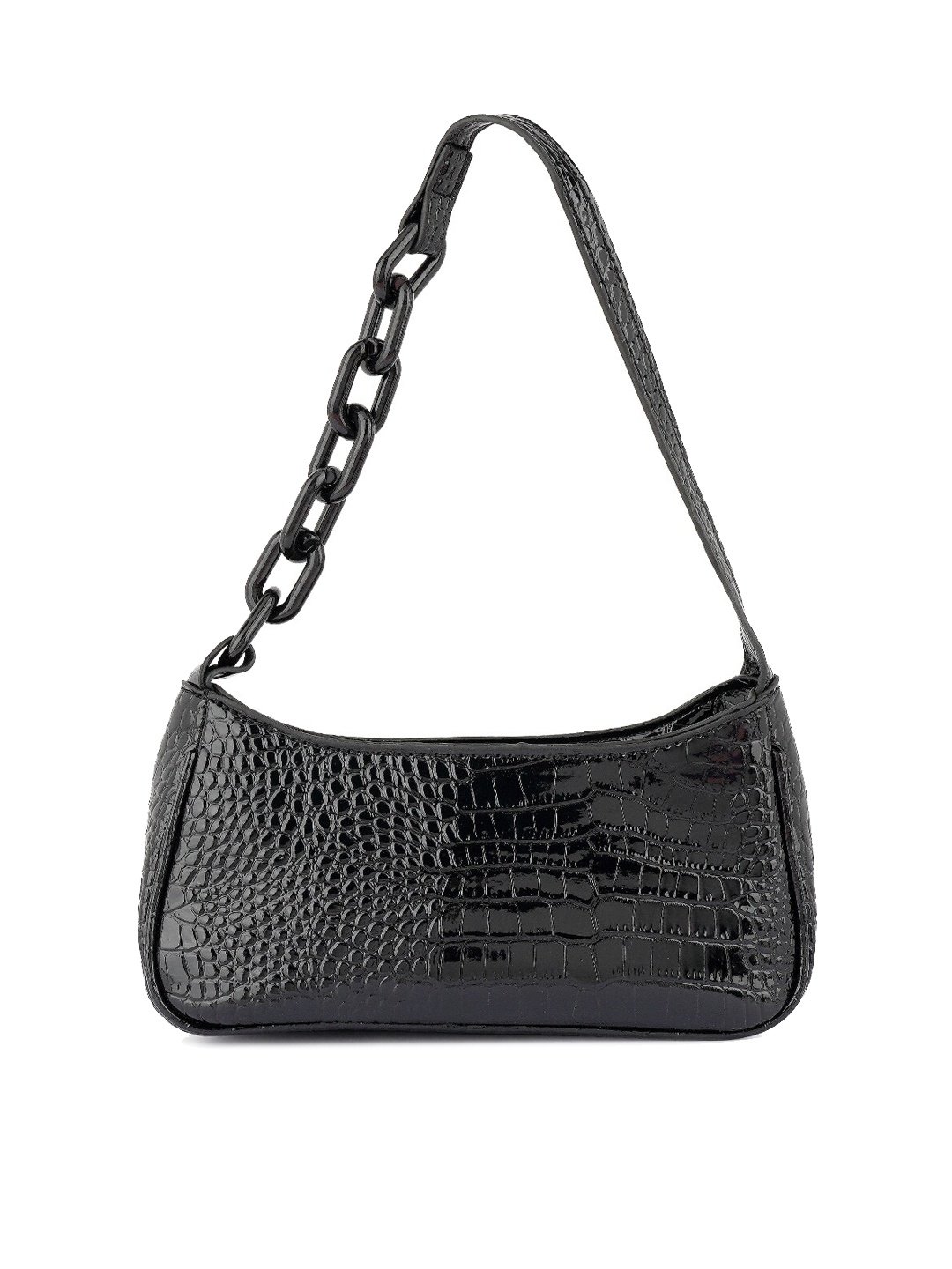 

London Rag Black Croc Textured PU Structured Hobo Bag