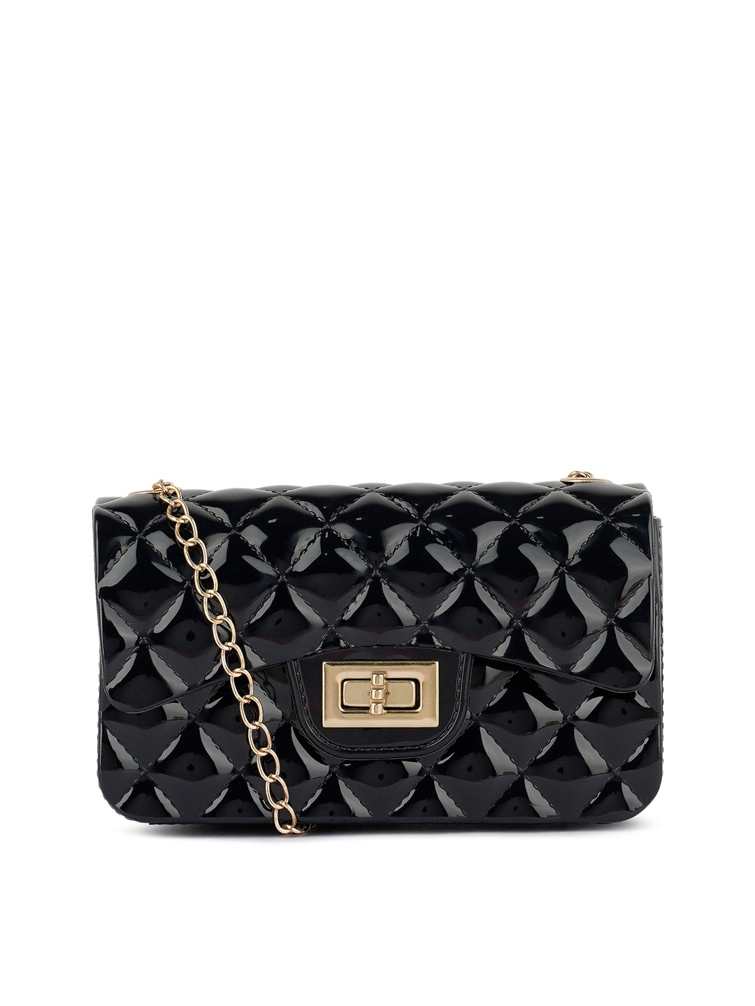 

London Rag Black Embellished Structured Handheld Bag with Quilted